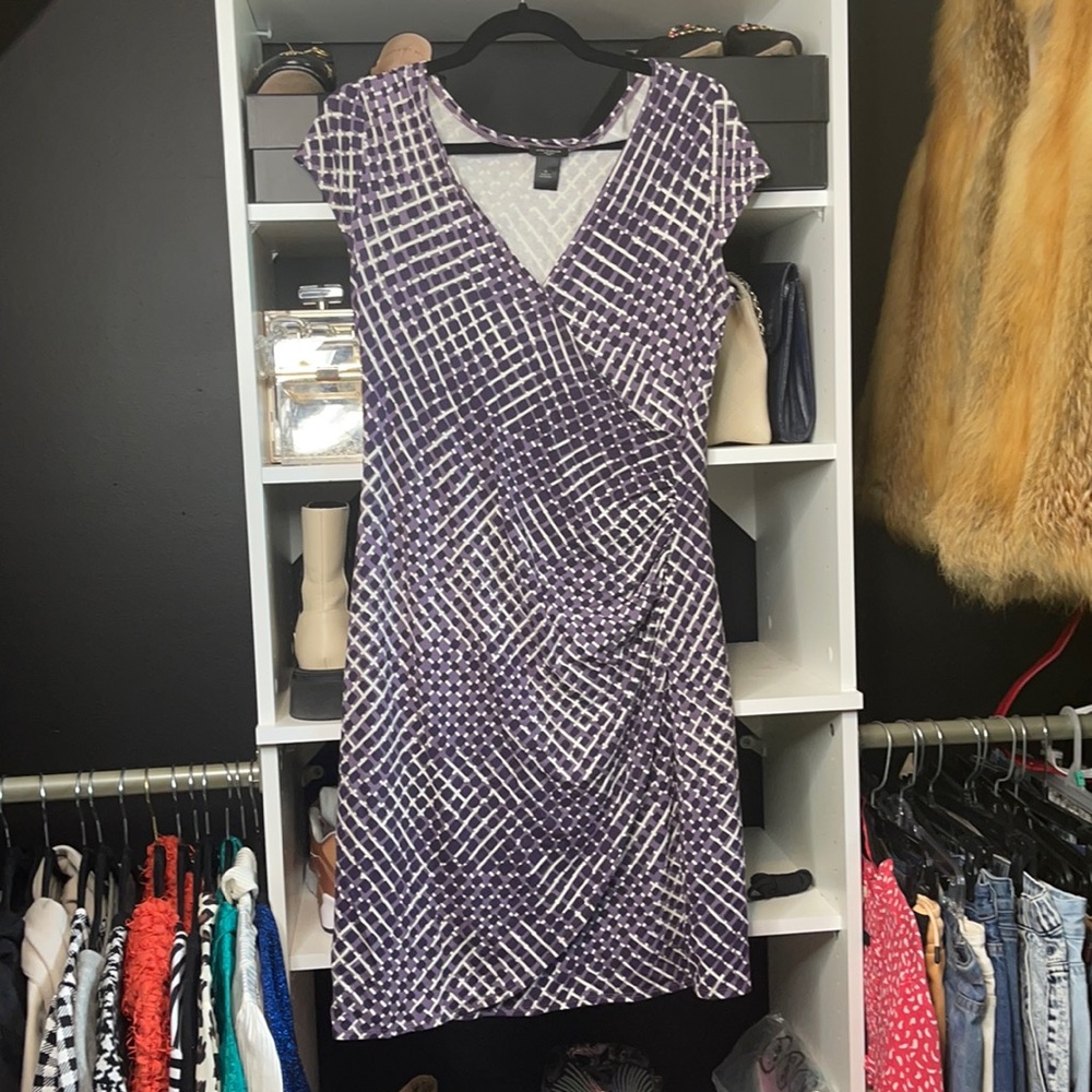 Purple Geometric Print Wrap Style Dress